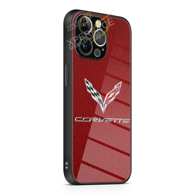 CORVETTE RED LOGO iPhone 15 | iPhone 15 Plus | iPhone 15 Pro | iPhone 15 Pro Max Glass Case cover