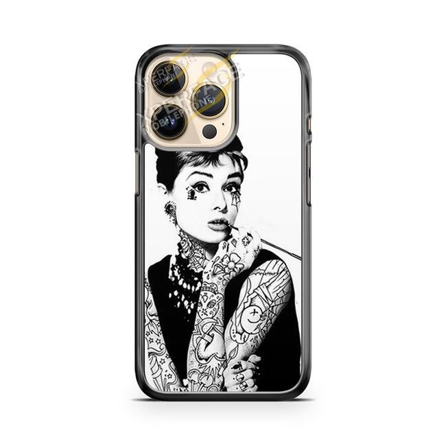 audrey hepburn tattoed iPhone 14 Pro Case Cover