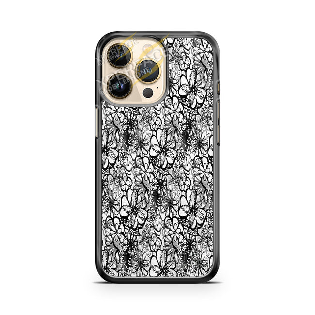 flowers pop art blk wht iPhone 14 Pro Case Cover