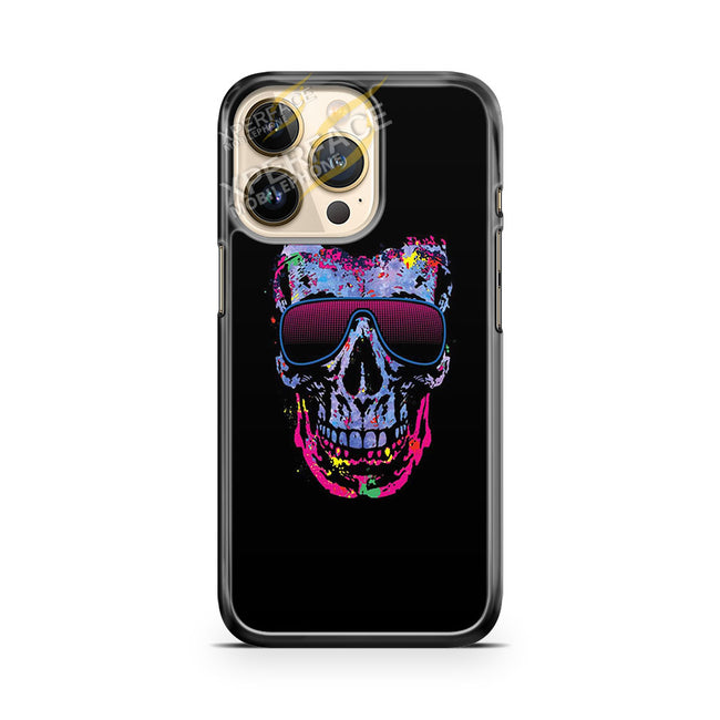 neon skull with glasses iPhone 14 Pro Case Cover