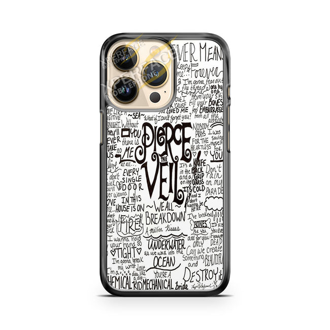 pierce the veil word collage black and white iPhone 14 Pro Case Cover