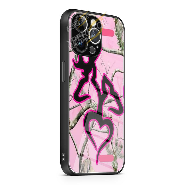 Love Browning Deer Camo Pink iPhone 15 | iPhone 15 Plus | iPhone 15 Pro | iPhone 15 Pro Max Glass Case cover