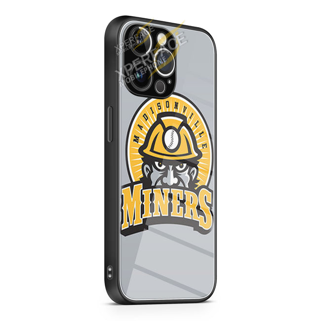 MADISONN VILLE MINER BASEBALL LOGO GRAY iPhone 15 | iPhone 15 Plus | iPhone 15 Pro | iPhone 15 Pro Max Glass Case cover