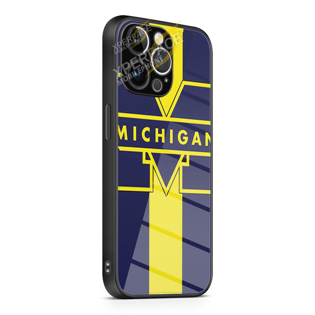 Michigan stripes vertical iPhone 15 | iPhone 15 Plus | iPhone 15 Pro | iPhone 15 Pro Max Glass Case cover