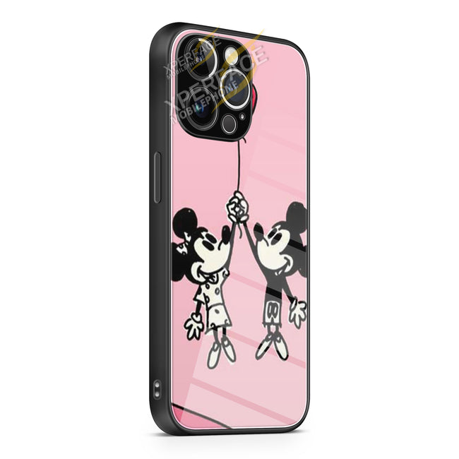 Mickey And Minnie valentine pink iPhone 15 | iPhone 15 Plus | iPhone 15 Pro | iPhone 15 Pro Max Glass Case cover