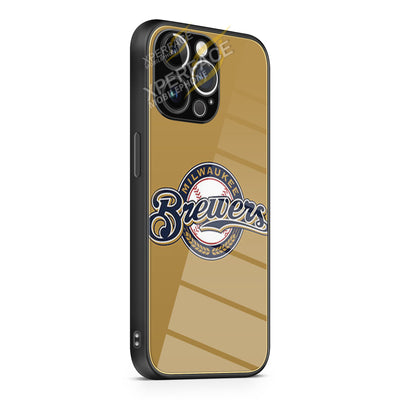 MILWAKEE BREWERS BASEBALL LOGO BROWN iPhone 15 | iPhone 15 Plus | iPhone 15 Pro | iPhone 15 Pro Max Glass Case cover