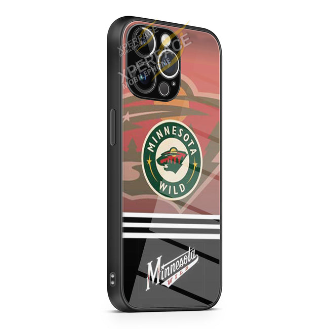 Minnesota Wild logos stripes red fade iPhone 15 | iPhone 15 Plus | iPhone 15 Pro | iPhone 15 Pro Max Glass Case cover