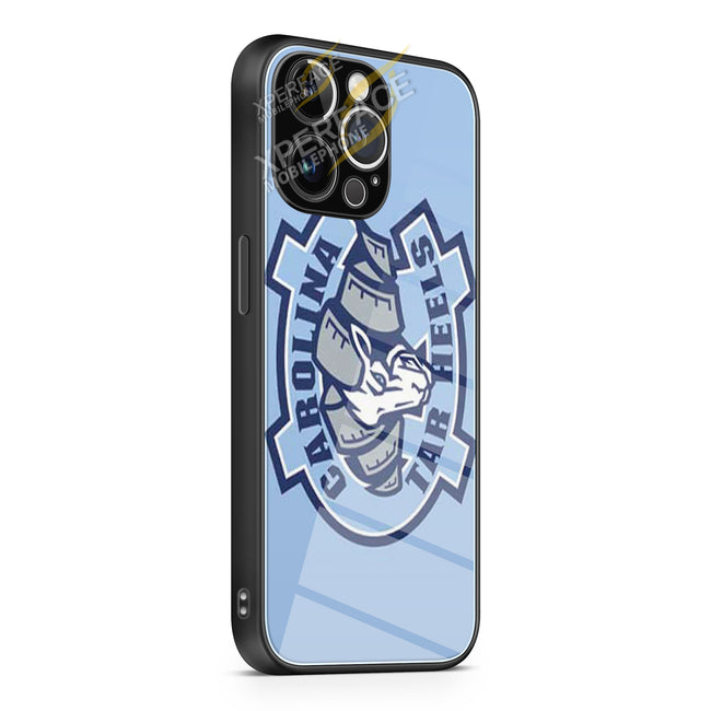 Nc Tarheels logo on blue iPhone 15 | iPhone 15 Plus | iPhone 15 Pro | iPhone 15 Pro Max Glass Case cover