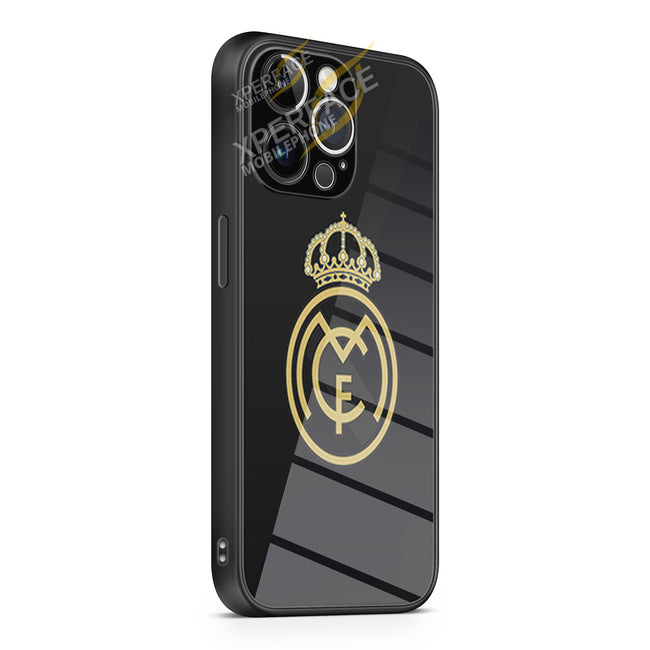 REAL MADRID LOGO TWO TONE COLOR iPhone 15 | iPhone 15 Plus | iPhone 15 Pro | iPhone 15 Pro Max Glass Case cover