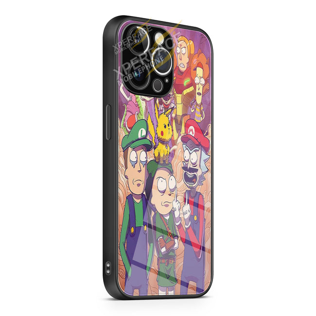 Rick and Morty Mario bros iPhone 15 | iPhone 15 Plus | iPhone 15 Pro | iPhone 15 Pro Max Glass Case cover