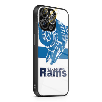 St Louis Rams logo over stripes 2 iPhone 15 | iPhone 15 Plus | iPhone 15 Pro | iPhone 15 Pro Max Glass Case cover